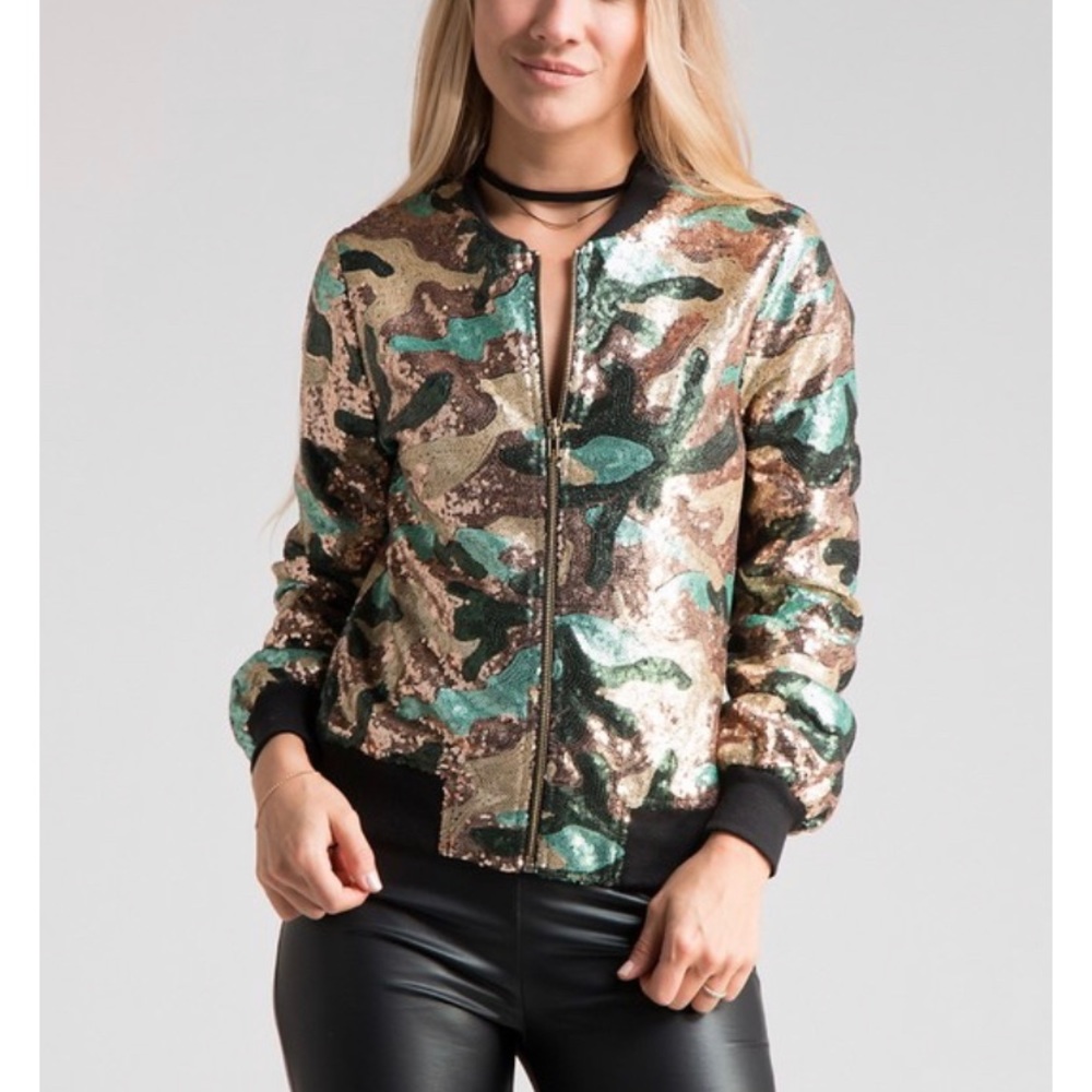 SEQUIN CAMOUFLAGE BOMBER JACKET